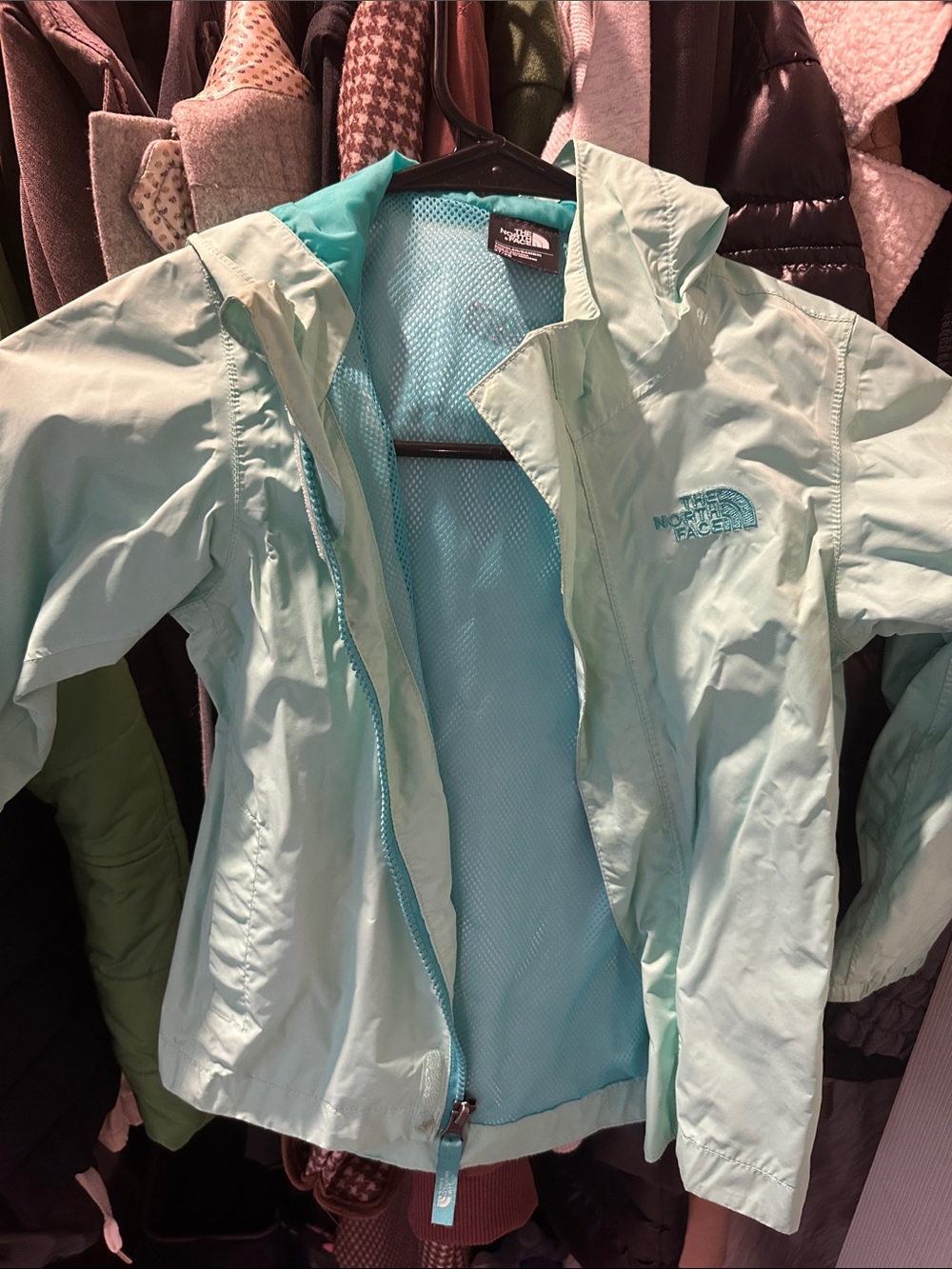 Kids The North Face 3T Mint Green Hooded Shell Jacket